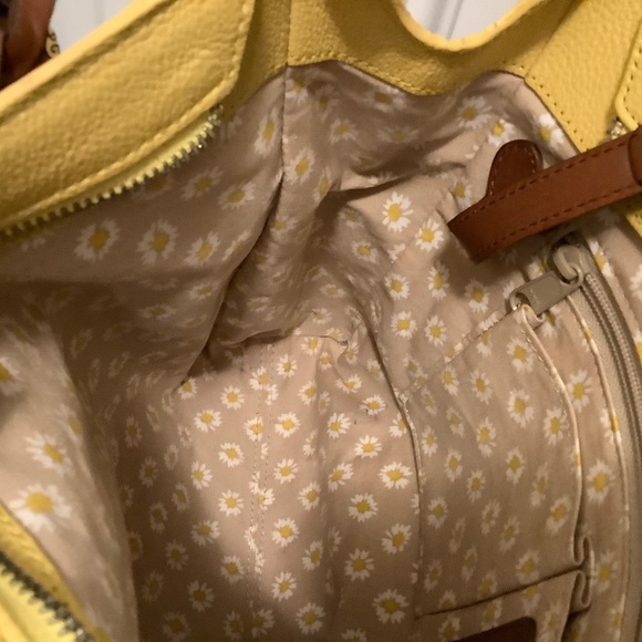 Brighton| Yellow Leather Handbag Embossed Flowers Tassels Casual Office Resort - Picture 10 of 15
